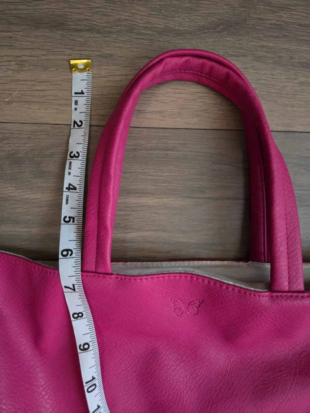 Hanae Mori Parfums Pink Butterfly Faux Leather Embossed Logo Shoulder Tote